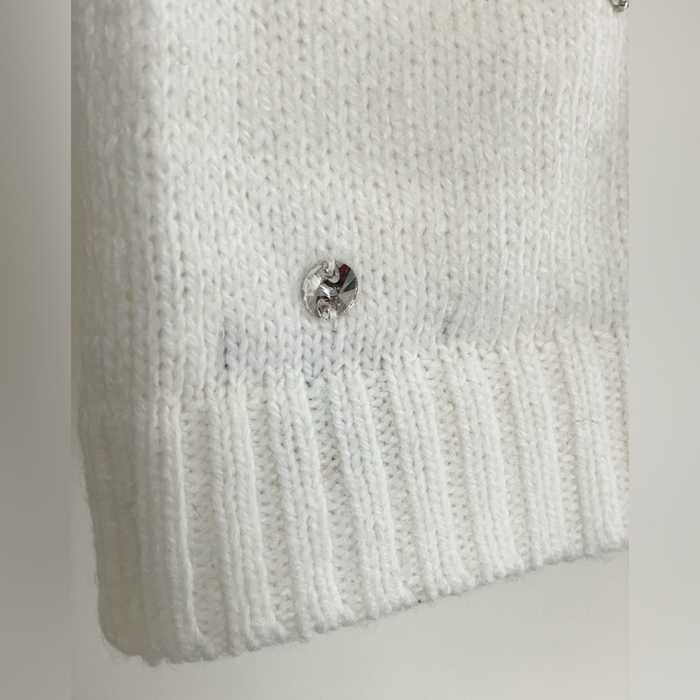 Victoria’s Secret Crystal Rhinestone Off White Knit Beanie Hat, One Size - Picture 12 of 13